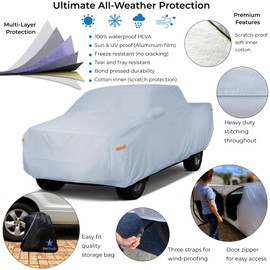 EzyShade 10-Layer Truck Cover Waterproof All Weather. See Vehicle Size-Chart for Accurate Fit. Full Outdoor Pickup Truck Covers for Colorado Ranger Tacoma. Sun Wind Rain. Size T0 (See Size Chart)