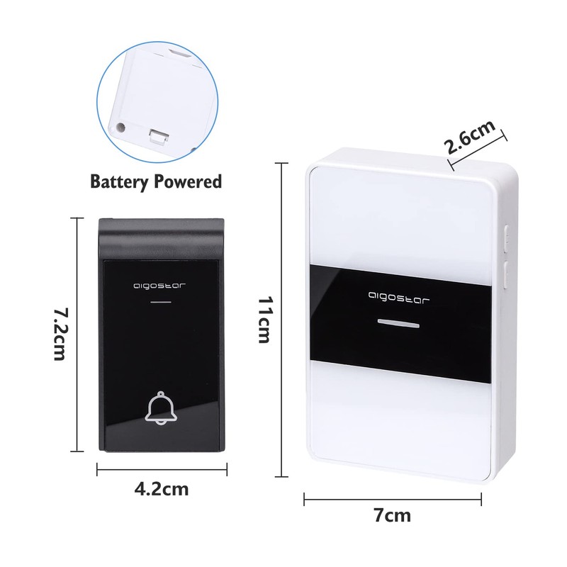 Aigostar waterproof portable wireless bell set, doorbell kit, LED flashing,