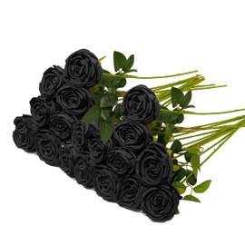 SxingUxing18 Pcs Roses Artificial Flowers with Long Stem and Large Bud Realistic Silk Roses Bulk Real Touch Bouquet of Roses for Home Bridal Wedding Party Table Centerpieces Decorations(Black)