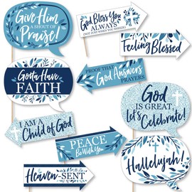 Funny Blue Elegant Cross - Boy Religious Party Photo Booth Props Kit - 10 Piece