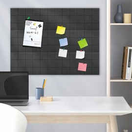 Large Cork Board for Office Alternative 48"X36" -12 Pack Felt Wall Tiles with Adhesive Tabs Bulletin Boards for Walls Pin Board Felt Board Corkboard for Office (Black)
