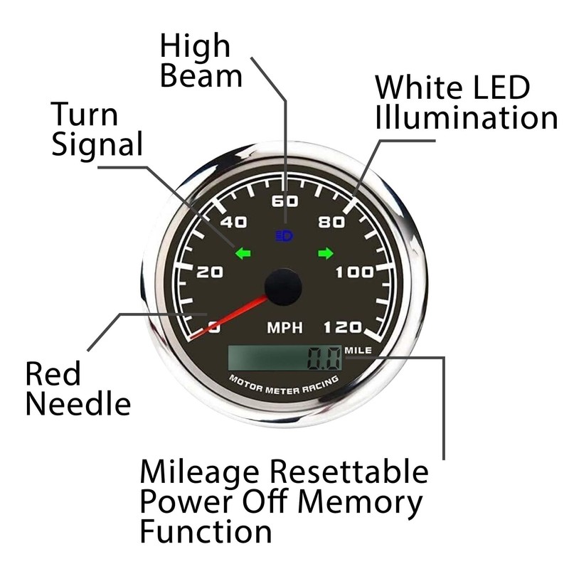 MOTOR METER RACING W Pro 85mm 3-3/8" GPS Speedometer with