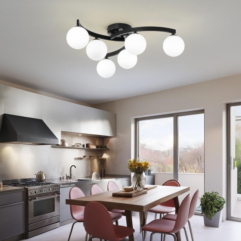 Wumydumy Mid Century Glass Globe Semi Flush Mount Ceiling Light