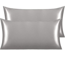 NTBAY 2 Pack Satin King Pillowcases for Hair and Skin, Luxurious and Silky Pillow Cases with Envelope Closure, 20x36 Inches, Grey