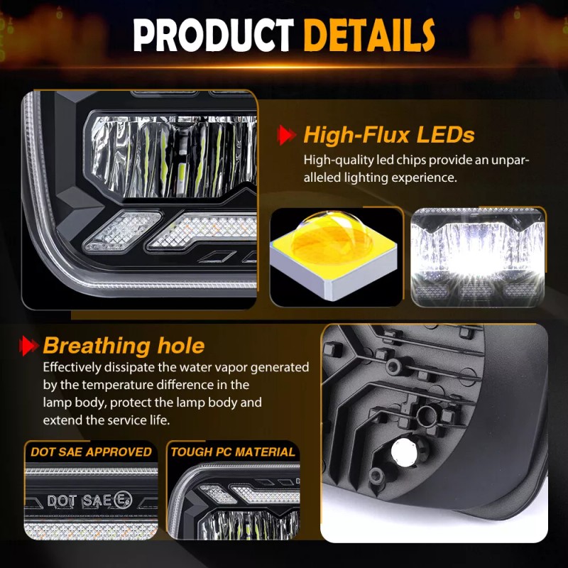 uni-shine 2X DOT 7x6" LED Headlights for Chevy C1500 C2500