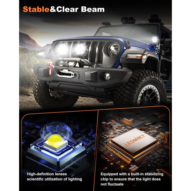 LEDMIRCY Round Off Road Lights, Ditch Lights With Toggle Switch