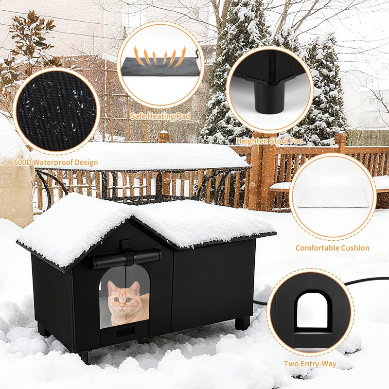 GINDOOR Heated Cat House for Outside, Large Feral Cat Shelter,