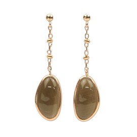 Four Leaf Clover: Ma751 Dangling Earrings, 10K Gold, Pink Gold, Smoky Quartz, January Birthstone, Dainty 10k K10 PG, Women's, smoky-quartz