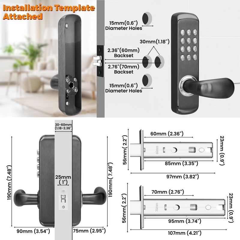 ANNFUZ Stainless Steel Mechanical Keypad Entry Door Handle Lock,Commercial Keyless