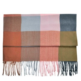 Glamexx24 Scarf Women's Winter Checked Fashion: Women's Winter Scarf, Knitted Set Scarf, Oversized Square Blanket Scarf, Blanket Scarf, Striped Pattern, Fringe Poncho, Pink, grey, green
