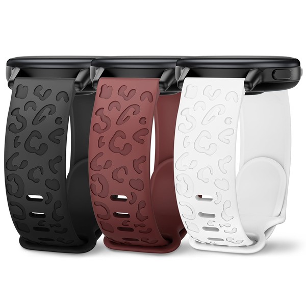 Huadea 3 Pack 18mm Cheetah Leopard Engraved Silicone Watch Bands