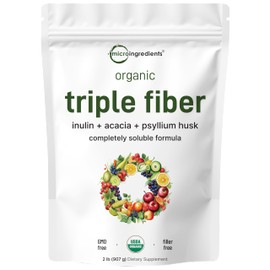Micro Ingredients Organic Triple Fiber Powder, 2 lb | 3-in-1 Formula with Inulin, Acacia & Psyllium Husk | Daily Soluble Prebiotic Fiber for Digestive Health & Hunger Support | Unflavored, Vegan