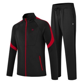 MoFiz Men's Sweatsuit 2 Pieces Tracksuit Athletic Sports Casual Full Zip Long Sleeve,Black X-Large