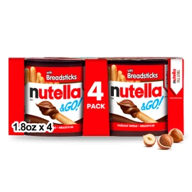 Nutella & GO Chocolate Hazelnut Spread with Cocoa plus Breadsticks, 4 Snack Packs, 1.8 oz Each