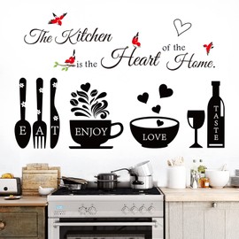Rotumaty Rotumaty Kitchen Wall Stickers Decals Decor Kitchen The Heart of The Home Wall Decor Quotes Sign Utensil Art Decorations for Home Dining Room Coffee Shop