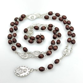 lulucross Seven Sorrows Rosary Virgin Mary Pendant Rosary Wooden Beads Catholic Jewelry (Brown)