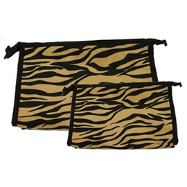 Set of 2 Matching Zebra Travel Cosmetic Bag - Makeup Bag - Toiletry Bag - Lightweight - Gold Color