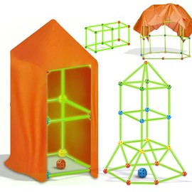 xwin sportseries Fort 3D Blocks Building Kits Glow Sticks, DIY Construction Toys Set for Kids 3+ Years Old Boys & Girls, STEM Creative Indoor House Den, Secret Base, Play Camping Tent Outdoor 68 Pcs