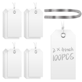 COIHAF 100 Pcs Large Plastic Shipping Tags with Wire Attached Heavy Duty Blank Waterproof Tags with String for Inventory Outdoor Labeling Equipment 4 3/4" x 2 3/8" (White)