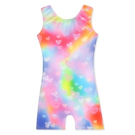 Kidsparadisy Girls Leotards for Gymnastics Size 10-12 with Shorts Competition Gymnastics Leotards for Kids Gymnastics Outfits Biketards (RainbowHeart,150 9-10Y)