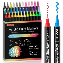 Shuttle Art 26/48/60 Colors Dual Tip Acrylic Paint Markers, Brush/dot tip and Fine Tip for Rock Painting, Ceramic, Wood, Canvas, Plastic, Glass, Stone, Calligraphy, Card Making, DIY Crafts,markers for coloring,dual tip marker set - Color: 26 colors