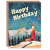 Artery8 Lighthouse Winter Mountains Man Birthday Card