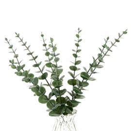 EZFLOWERY 12 Pcs Artificial Eucalyptus Leaves Stems Real Touch Green Leaf for Wedding Arrangements Bouquet Office Party Centerpieces Garden Outdoor Ceremony Floral Home Décor