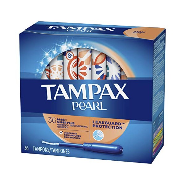 Tampax, Pearl Tampons Super Plus Absorbency with LeakGuard Braid Unscented, 36 Count