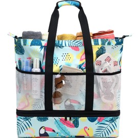 DSIUE Beach Bag with Cooler Waterproof Beach Bags for Women Large Sandproof Beach Tote Pool Bag for Beach Gym Travel