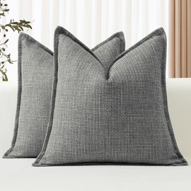 Artscope Pack of 2 Dark Gray Decorative Cushion Covers 18x18 Inch Soft Linen Texture Couch Throw Pillows Farmhouse Pillow Covers with Elegant Design for Sofa Bedroom Living Room Home Decor 45 x 45 CM