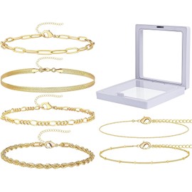 Pulsera para Mujer Cadena Gruesa con Capas Apiladas, 6pcs Eslabón impermeable Brazalete Ajustable, Accesorios y Regalos Elegantes para Mujer, Mamá, Cumpleaños, San Valentín