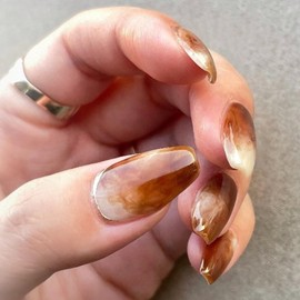 BAOYAALIN Brown Press on Nails Short Medium Coffin Fake Nails with Design Gel Glue on Nails for Women Girls Full Cover Acrylic False Stick on Nail Manicure for Wedding 24Pcs