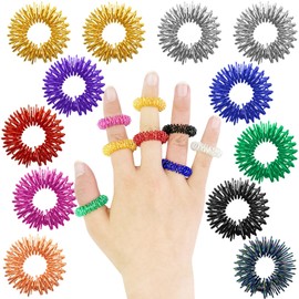 Mis.Moon Finger Massage Ring Set, 10 Colours, Spiky Sensory Finger Rings, Anti-Stress Acupressure Rings, Quiet Stress Reducer and Massager, Pack of 12
