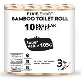 Elvissmart Natural Babmboo Toilet Paper Roll-3 Ply, 10 Count, Bamboo, 10 Count