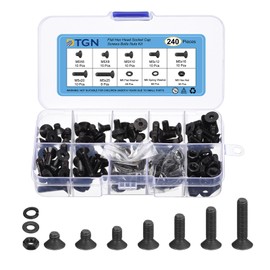 DTGN 240Pcs M5 x 6mm /8mm /10mm /12mm /16mm /20mm /25mm Flat Head Hex Socket Cap Screws Bolts Nuts Washers Kit, Carbon Steel Black Oxide, Full Thread, Countersunk Bolts
