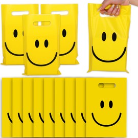 Whaline 72Pcs Smile Face Party Favor Bags Plastic Gift Treat Bags Candy Treat Bags for Birthday Baby Shower Party Gift Wrapping Supplies