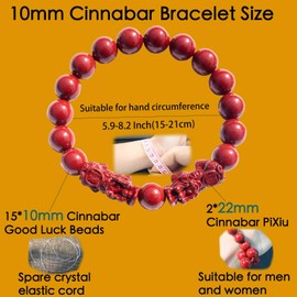 biuufish Feng Shui Bracelet Cinnabar Bracelet, 10mm Red Cinnabar PiXiu Bracelet for Men Women, Prayer Beads Dragon Protection Bracelets Jewelry Gifts Can Bring Good Luck, Wealth and Health