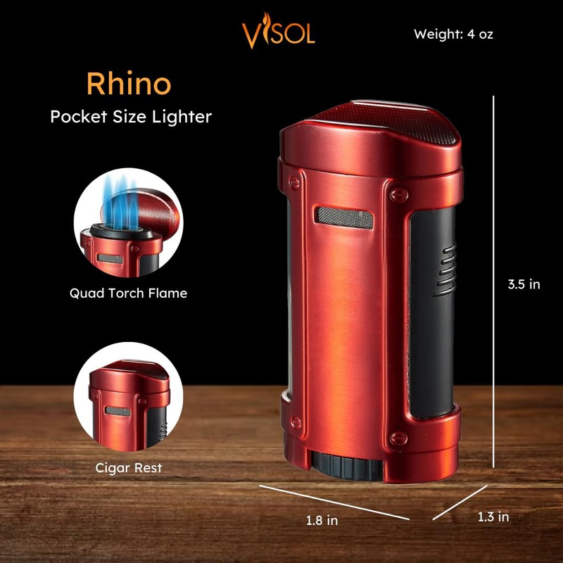 Visol Rhino Quad Torch Flame Refillable Gas Lighter (Shipped Without