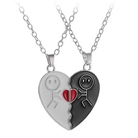 LEEQBCR 2 Piece Friendship Pendant Necklace Set, BFF Necklace, Best Friend Necklace, Black and White Matchmaker Heart Friendship Necklace for Boys and Girls, Birthday Gift, Stainless Steel