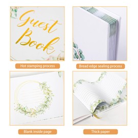 Guest Book Wedding Set, Wedding Book, 120 Pages Blank Wedding Guest Book, 4 Pieces DIY Stickers for Wedding, 1 Metallic Pen, Guest Books for Wedding, Eucalyptus Wedding (Eucalyptus)