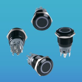 ChromaTek Full-Color RGB (WS2812) 19mm Latching Push Button Switch, Arduino, Raspberry Pi, ESP32, ESP8266 (Black Shell, Flat)