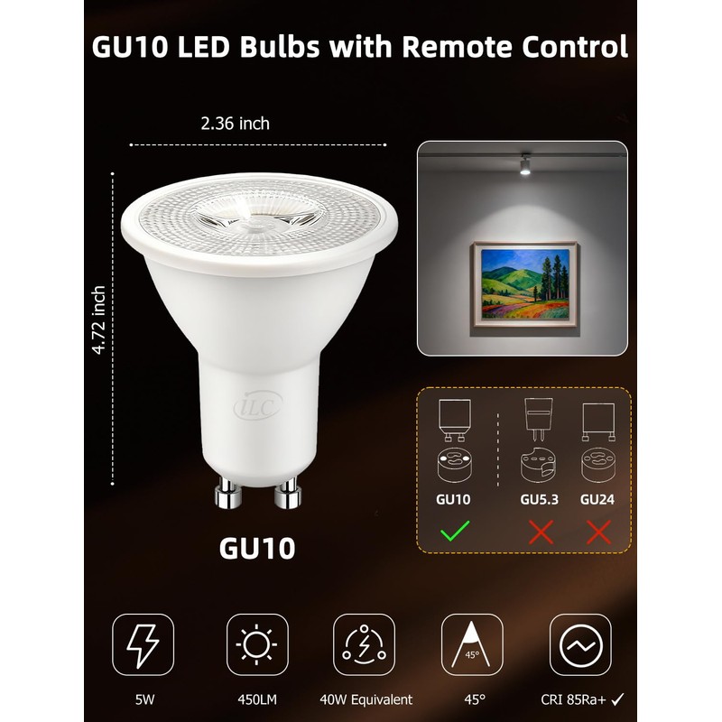 ILC GU10 LED Light Bulb, 40 Watt Equivalent Color Changing