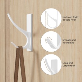 pickpiff 6-Pack Adhesive Hooks for Hanging, Extra Sticky Stainless Bathroom Towel Hanger, Holds up to 13LB, Coat Hooks for Door or Shower Tile Wall, Self-Adhesive Heavy Duty, Black, 0002