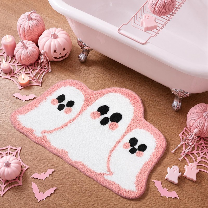 Drydiet Coquette Pink Ghost Bath Mat 16" x 24" Halloween
