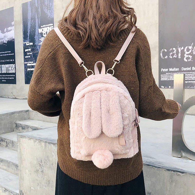 Bunny Backpack for Women Cute Plush Bunny Ears Backpack Fuzzy