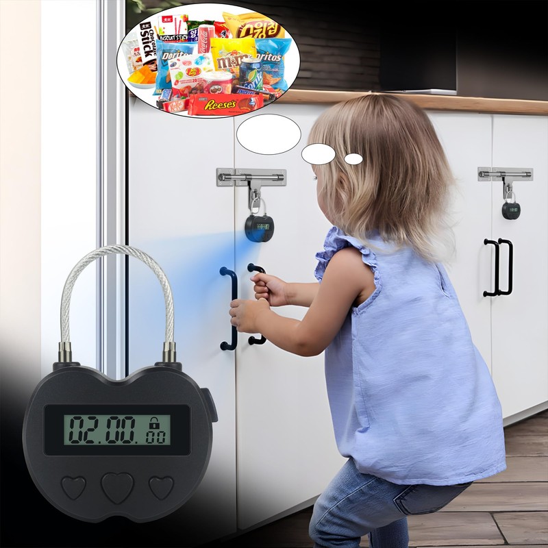 KENRONE Heart Metal Timer Lock, USB Rechargeable Timer Compact Padlock