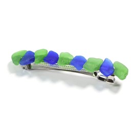 Genuine Surf Tumbled Frosted Blue and Green Sea Glass French Barrette Hair Clip 4" or 100 mm Length - Quantity of 1