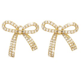 Gold Plated Rhinestone Bow Earrings Trendy Bow Stud Earrings for Women Crystal Bowknot Drop Dangle Earrings Jewelry Gifts