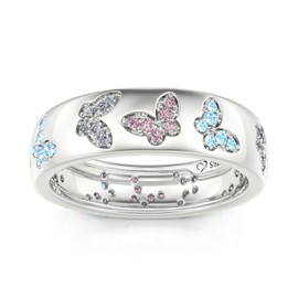 Jeulia Sterling Silver Women's Band: Butterfly Inlaid Cubic Zirconia Engagement Wedding Ring Promise Anniversary Eternity Infinity Jewellery for Mom Wife Gift (Q-½, Butterfly)