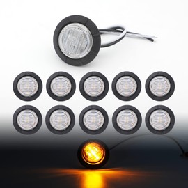 TMH 1-1/4 Inch Round 6 LED Bullet Clear Lens Amber Side Marker Indicator Lights LED Marker Trailer Clearance Lights for Truck Mack Bus RV Dump Pickup 12V DC (10 Pcs)
